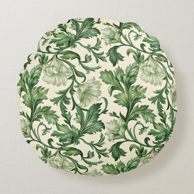 Ornate dark green acanthus leaves pattern rundes kissen (Vorderseite)