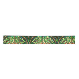 Ornate design featuring green and gold symmetrical satinband