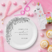 Ornate Elegant Black and White Paper Wedding Pappteller (Party)