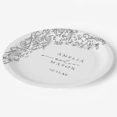 Ornate Elegant Black and White Paper Wedding Pappteller (Schrägansicht)