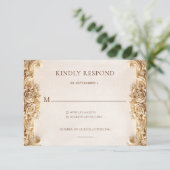 Ornate Elegant Gold Floral RSVP Response Card Karte (Stehend Vorderseite)