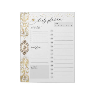 Ornate Eleganz Gold-Perlen-Schmuck-Tagesplaner Notizblock