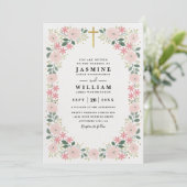 Ornate Embossed Graceful Bloom QR Code Wedding Einladung (Stehend Vorderseite)