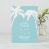 Ornate Embossed Tropical Palm QR Code Wedding Einladung (Stehend Vorderseite)