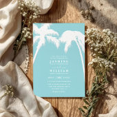 Ornate Embossed Tropical Palm QR Code Wedding Einladung