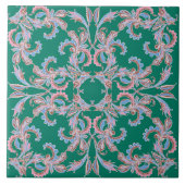 Ornate Floral Filigree Tile in Emerald Green Fliese (Vorderseite)
