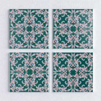Ornate Floral Filigree Tile in Hunter Green  Fliese