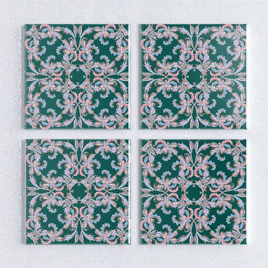 Ornate Floral Filigree Tile in Hunter Green  Fliese