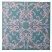 Ornate Floral Filigree Tile in Teal Blue Fliese (Vorderseite)