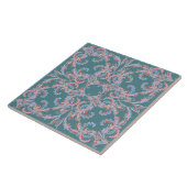 Ornate Floral Filigree Tile in Teal Blue Fliese (Seite)