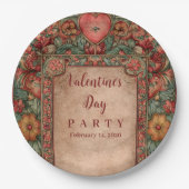 Ornate Floral Heart Valentine Party Pappteller (Vorderseite)