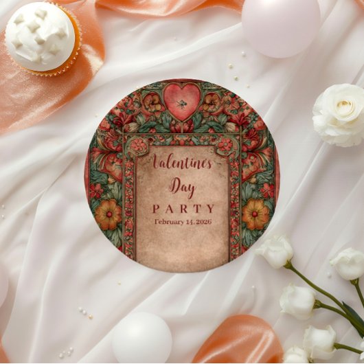 Ornate Floral Heart Valentine Party Pappteller