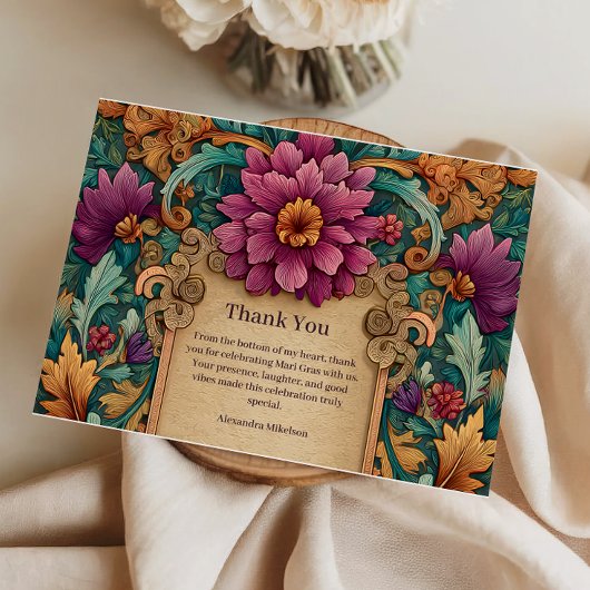 Ornate Floral Mardi Gras Masquerade Dankeskarte