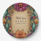 Ornate Floral Mardi Gras Masquerade Pappteller (Vorderseite)