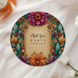 Ornate Floral Mardi Gras Masquerade Pappteller