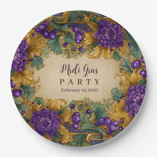 Ornate Floral Masquerade Mardi Gras Pappteller (Vorderseite)