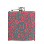 Ornate Floral Pattern in Pink and Grey Monogram Flachmann (Vorderseite)