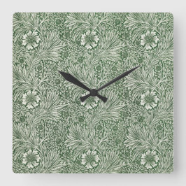 Ornate floral pattern of white flowers & leaves quadratische wanduhr
