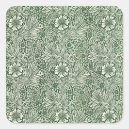 Ornate floral pattern of white flowers & leaves quadratischer aufkleber