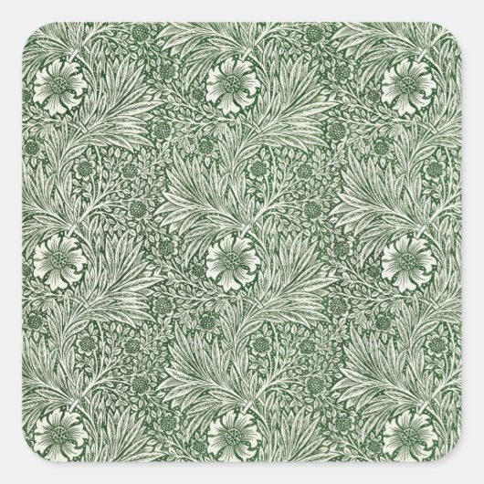 Ornate floral pattern of white flowers & leaves quadratischer aufkleber (Vorderseite)