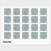 Ornate floral pattern on a pale blue background quadratischer aufkleber (Blatt)