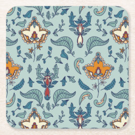 Ornate floral pattern on a pale blue background rechteckiger pappuntersetzer