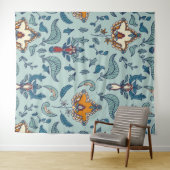 Ornate floral pattern on a pale blue background wandteppich (Beispiel (Horizontal))