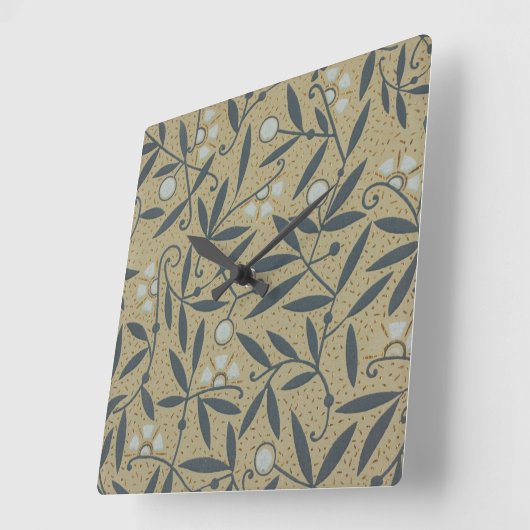 Ornate floral pattern with dark blue vines quadratische wanduhr (Winkel)