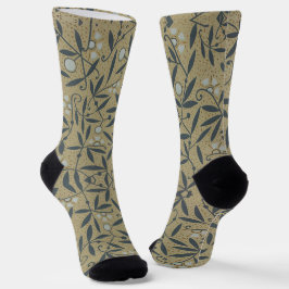 Ornate floral pattern with dark blue vines  socken