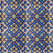 Ornate Floral Vibrant Blue Gold Mediterranean Fliese
