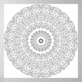 Ornate Floral Vine Mandala with Layered Rings Poster