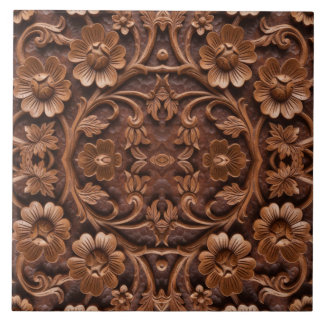 Ornate Floral Wood-Carved Mandala Pattern Fliese