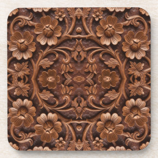 Ornate Floral Wood-Carved Mandala Pattern Getränkeuntersetzer