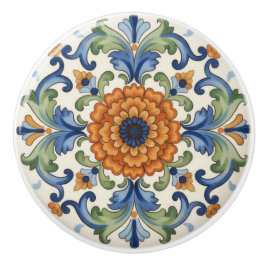 Ornate Flower Blue Orange Green Floral Keramikknauf
