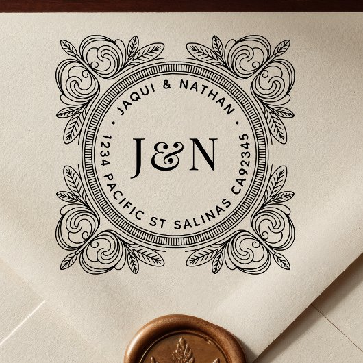 Ornate Foliage Wooden Return Address Stamp Gummistempel