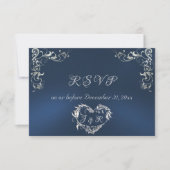 Ornate Frame & Heart - Blue/Silver RSVP Karte (Vorderseite)