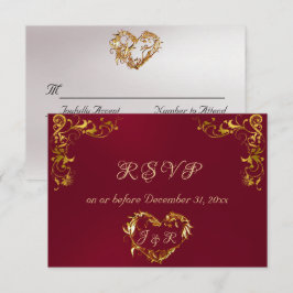 Ornate Frame & Heart - Burgundy/Gold RSVP Karte