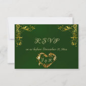 Ornate Frame & Heart - Emerald/Gold RSVP Karte (Vorderseite)