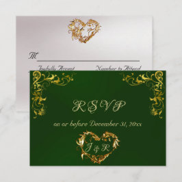 Ornate Frame & Heart - Emerald/Gold RSVP Karte