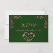 Ornate Frame & Heart - Emerald/Rose Gold RSVP Karte (Vorderseite)