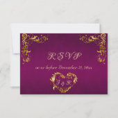 Ornate Frame & Heart - Purple/Gold RSVP Karte (Vorderseite)