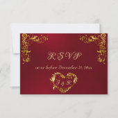 Ornate Frame & Heart - Red/Gold RSVP Karte (Vorderseite)