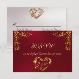 Ornate Frame & Heart - Red/Gold RSVP Karte