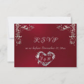 Ornate Frame & Heart - Red/Silver RSVP Karte (Vorderseite)