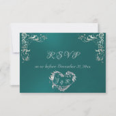 Ornate Frame & Heart - Teal/Silver RSVP Karte (Vorderseite)