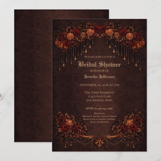 Ornate gold border Gothic Bridal Shower Ankündigung (Vorne/Hinten)