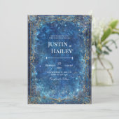 Ornate Gold Celestial Galaxy Wedding Einladung (Stehend Vorderseite)