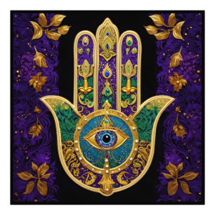 Ornate Gold Drittes Auge Hamsa Fotodruck