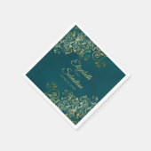 Ornate Gold Filigree Elegant Dark Teal Wedding Serviette (Ecke)