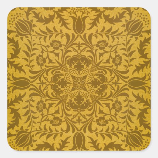 Ornate gold floral pattern with symmetrical quadratischer aufkleber (Vorderseite)